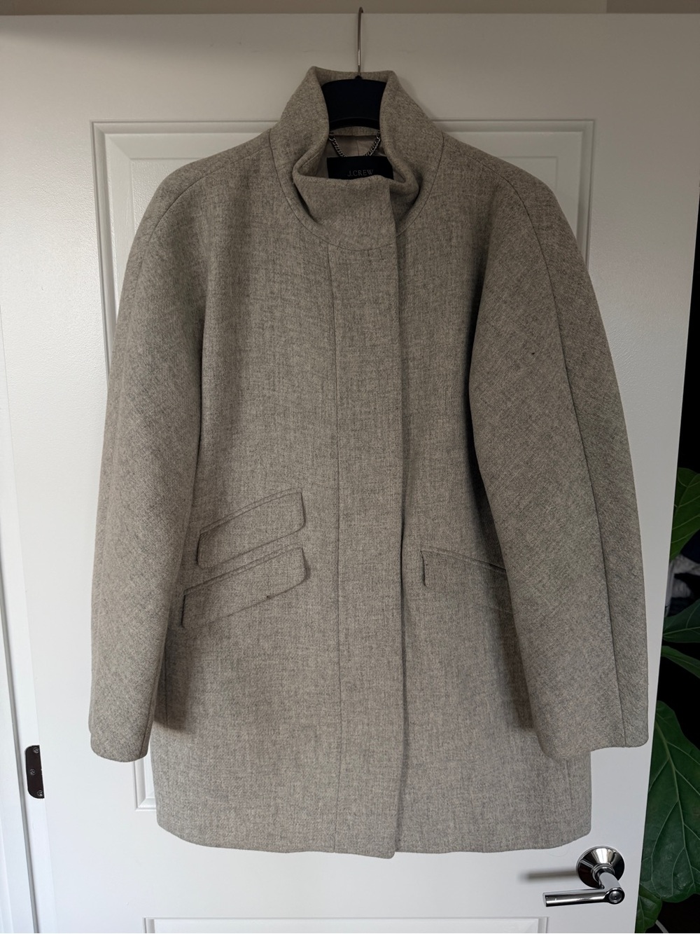 Wool-Blend Stand Collar Coat in Light Gray